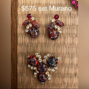 True Vintage Murano Glass Juliana Set Brooch + Earrings Navy/Red/White